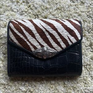 Zebra Print and faux alligator Leather Clutch